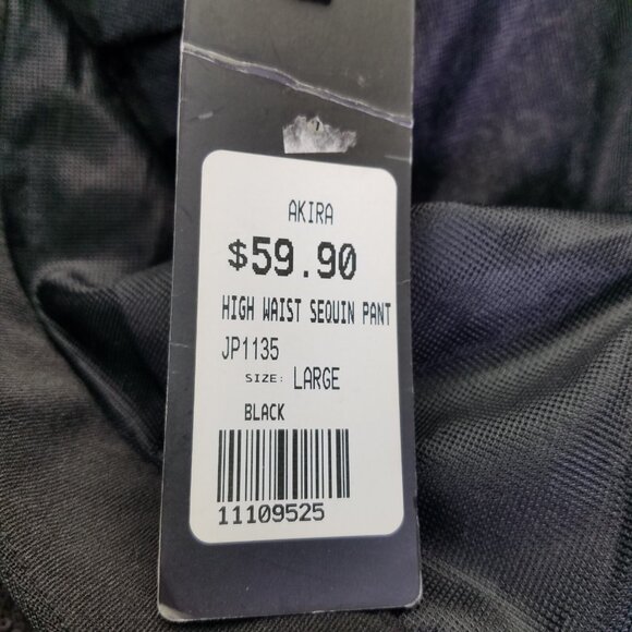 Akira Chicago Flare Pants Women L High Waist Semi Sheer Sequin Black Sparkle NEW - Picture 13 of 16